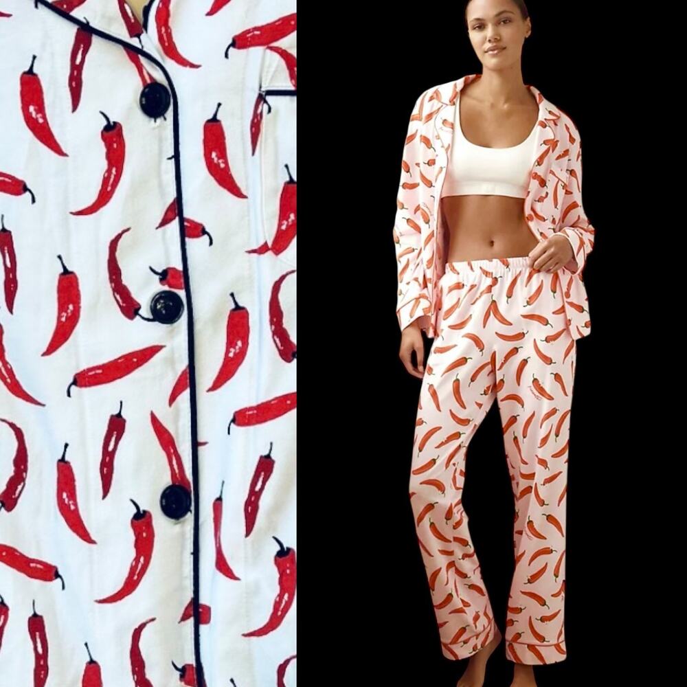 EUC BedHead Coming In Hot Chili Peppers Long Organic Cotton Pajama Set Small